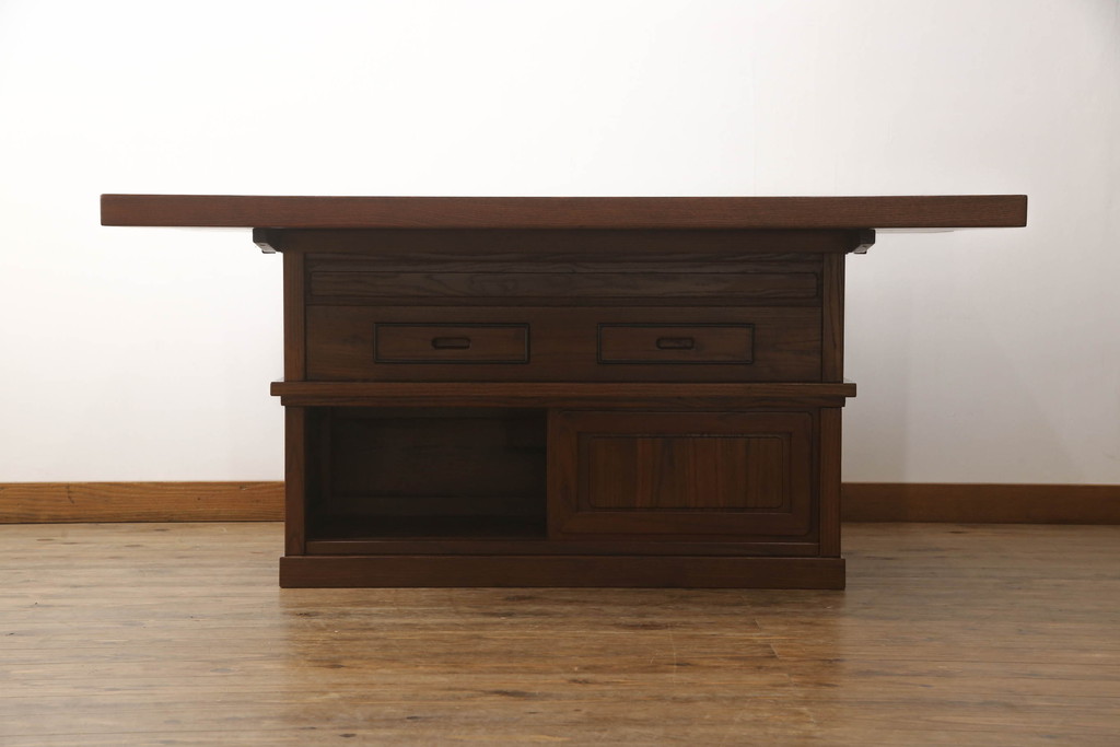 中古　未使用新古品　ニレ材　2wayでフレキシブルに使える囲炉裏テーブル(ダイニングテーブル、火鉢、リビングテーブル)(R-058772)