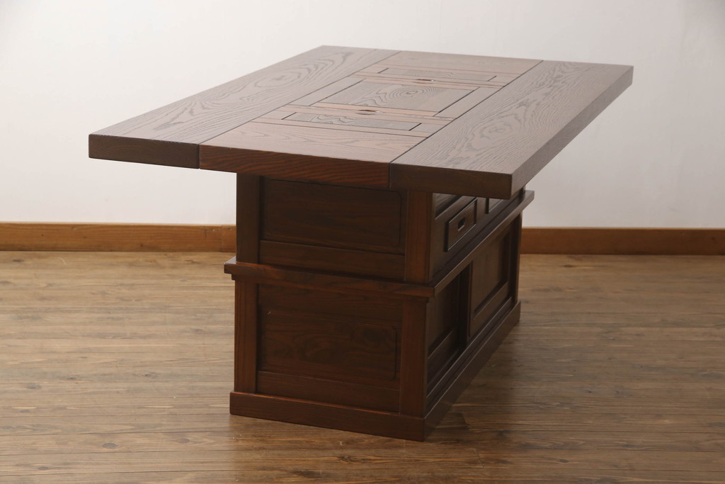 中古　未使用新古品　ニレ材　2wayでフレキシブルに使える囲炉裏テーブル(ダイニングテーブル、火鉢、リビングテーブル)(R-058772)