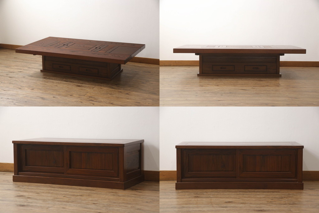 中古　未使用新古品　ニレ材　2wayでフレキシブルに使える囲炉裏テーブル(ダイニングテーブル、火鉢、リビングテーブル)(R-058772)