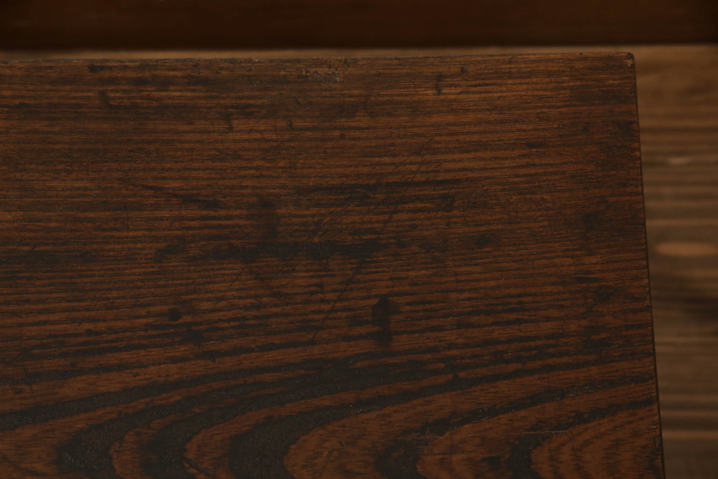 和製アンティーク　総欅(ケヤキ)材の力強い杢目が目を引く文机(ローテーブル、座机、作業台、座卓、センターテーブル)(R-065936)