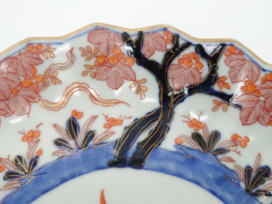 江戸期 古伊万里 色絵 角福 青海波文 8.6寸皿 約26cm 鮮やかな