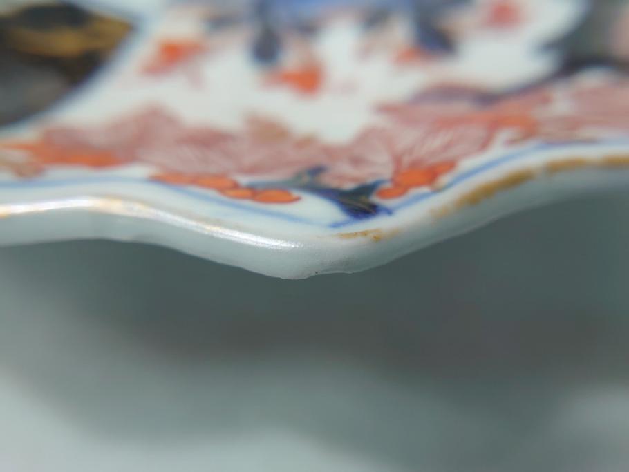 江戸期 古伊万里 色絵 角福 青海波文 8.6寸皿 約26cm 鮮やかな