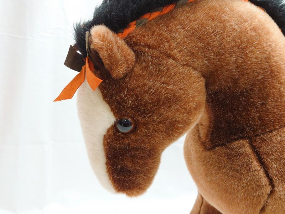 フランス　HERMES　エルメス　エルミー　GM　オレンジリボンがワンポイントで可愛い馬のぬいぐるみ(ホース、ブラウン、外箱付き)(R-062370)
