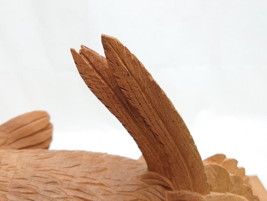 昭和初期　中村七十郎作　角刀　木の温かみを感じる木彫りの置物(チャボ、鳥、二羽、置き物、共箱付き、彫刻家、宮大工)(R-062371)