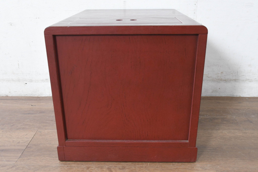 中古　美品　高級品!!　高島屋デパート取り扱い　伝統技法　「杢目出し漆塗り」(根来漆塗り)　内部桐材　細部まで職人のこだわりを感じる上ブタ付きの小引き出し(卓上収納、小物収納)(R-084454)