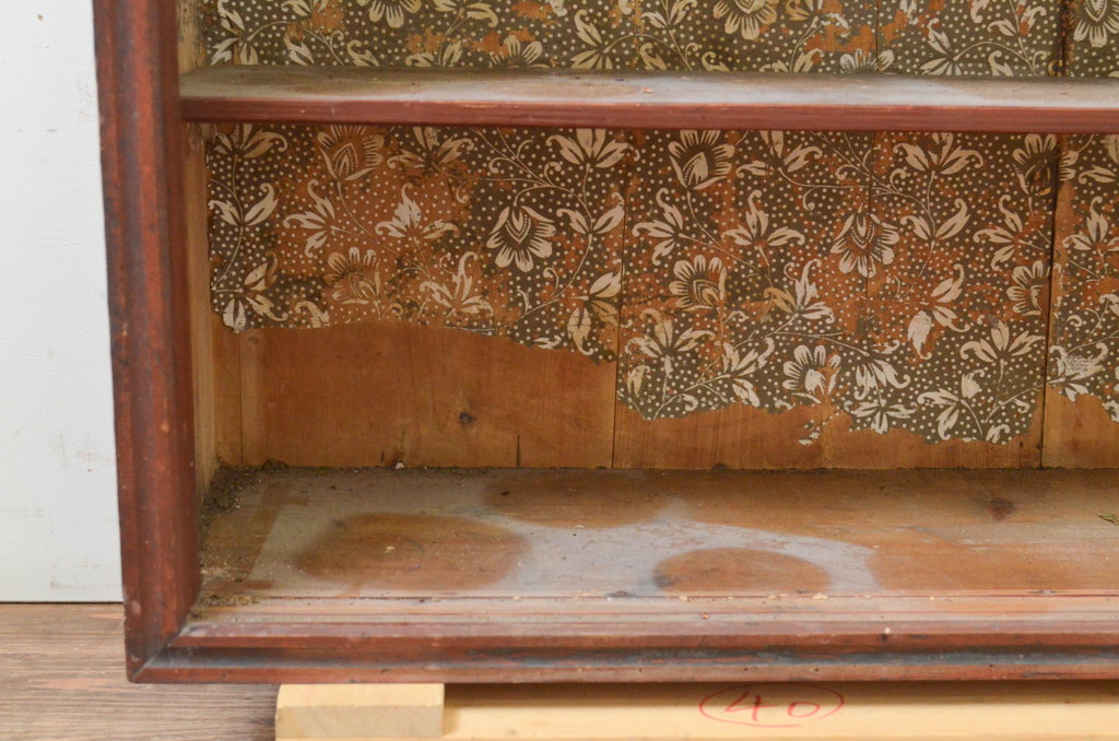 和製アンティーク　レトロな佇まいが魅力的な古い木の飾り棚(オープンラック、本棚、陳列棚、収納棚、サイドボード、サイドキャビネット、店舗什器)(R-069453)