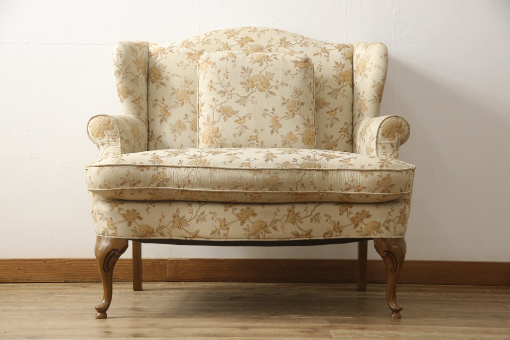 中古　アメリカ輸入モデル　DREXEL HERITAGE(ドレクセルヘリテイジ)　 Upholstery(アップホルスタリー)　上品な色合いと花柄が優しい雰囲気を醸し出す1人掛けソファ(定価約60万円)(一人掛け、アームチェア)(R-058462)