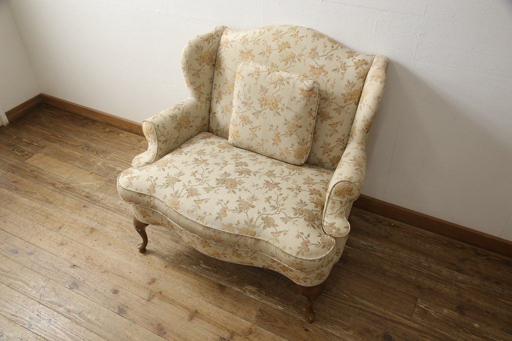 中古　アメリカ輸入モデル　DREXEL HERITAGE(ドレクセルヘリテイジ)　 Upholstery(アップホルスタリー)　上品な色合いと花柄が優しい雰囲気を醸し出す1人掛けソファ(定価約60万円)(一人掛け、アームチェア)(R-058462)