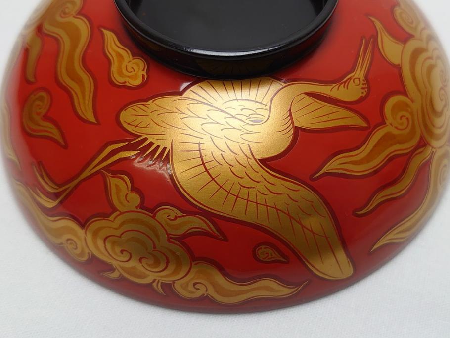百貨店福袋 朱塗り 蒔絵 明治期 木製 鮮やかな 約12cm 4寸 雲鶴吸物椀 漆器 椀