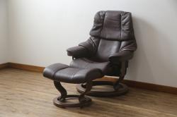 中古　美品　EKORNES(エコーネス)　本革　オットマン付き　ストレスレス レノ クラシック(S)(アームチェア、リクライニングチェア、椅子、一人掛けソファ、1Pソファ)(定価約38万円)(R-076223)