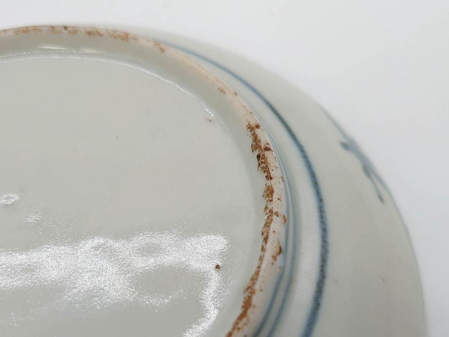 江戸期　古伊万里　染付　約13cm　4.3寸　松の絵が柔らかい雰囲気を醸し出す小皿3枚セット(深皿、和皿、和食器、四寸三分)(R-070775)