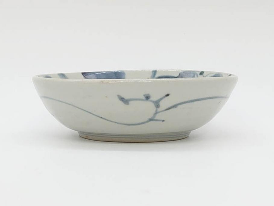 江戸期 古伊万里 染付 草花文 五弁花文 約14cm 4.4寸 落ち着いた
