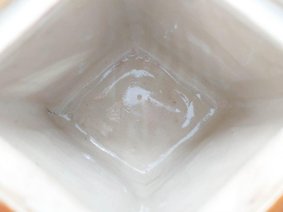 九谷焼　徳田八十吉　瑞稲釉(瑞穂?)　菱形　四天王図　龍双耳　観音摘　意匠を凝らしたつくりが見事な香炉(共箱付き)(R-070782)