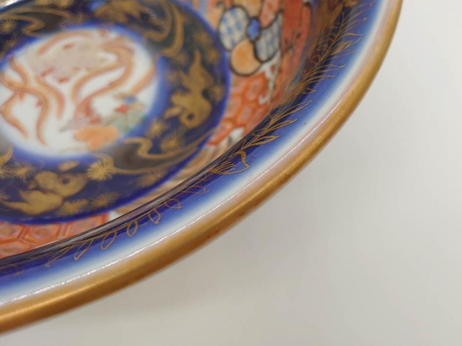 明治期　上手物　伊万里　金彩　色絵　鳳凰　龍　花鳥文　約28cm　9.2寸　鮮やかな色彩が素敵な大鉢(深鉢、和皿、和食器、共箱付き、九寸二分)(R-070849)