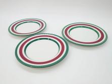 ARABIA FINLAND　希少シリーズ　Purpuri Jenkka(プルプリ イェンカ)　Ulla Procope(ウラ・プロコッペ)　赤と緑のラインが食卓を華やかに彩るプレート3枚セット(アラビア、フィンランド、Sモデル、皿、北欧食器)(R-070858)