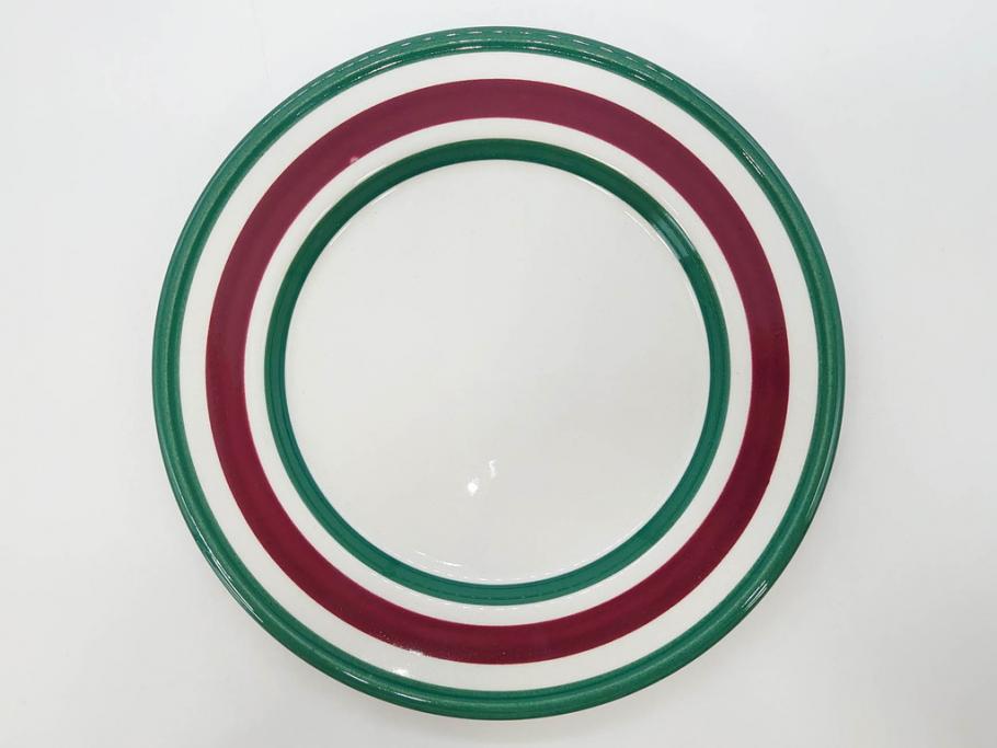 ARABIA FINLAND　希少シリーズ　Purpuri Jenkka(プルプリ イェンカ)　Ulla Procope(ウラ・プロコッペ)　赤と緑のラインが食卓を華やかに彩るプレート3枚セット(アラビア、フィンランド、Sモデル、皿、北欧食器)(R-070859)