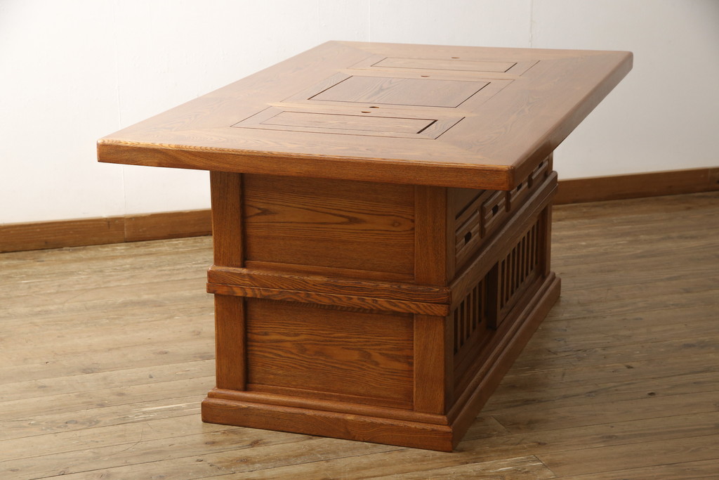 中古　美品　ニレ材　木の温もりを存分に感じられる囲炉裏テーブル(ダイニングテーブル、木製火鉢)(R-057539)