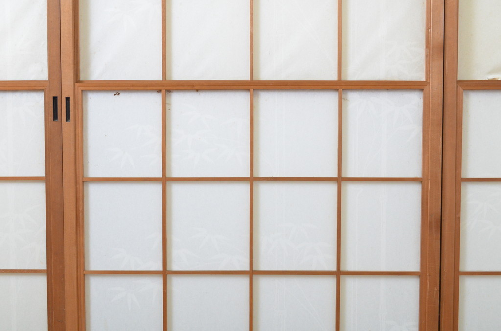 レトロ建具　昭和レトロ　温かな木の色味が魅力の雪見障子戸4枚セット(建具、引き戸、擦り上げ障子戸、擦上障子戸、ガラス戸)(R-063704)