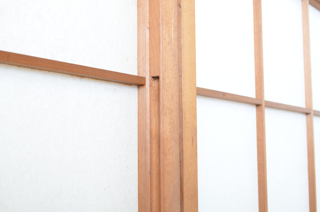 レトロ建具　昭和レトロ　温かな木の色味が魅力の雪見障子戸4枚セット(建具、引き戸、擦り上げ障子戸、擦上障子戸、ガラス戸)(R-063704)