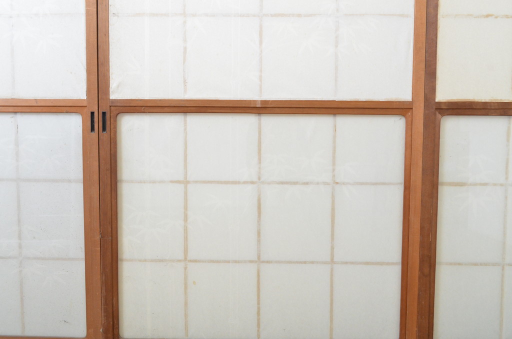 レトロ建具　昭和レトロ　温かな木の色味が魅力の雪見障子戸4枚セット(建具、引き戸、擦り上げ障子戸、擦上障子戸、ガラス戸)(R-063704)