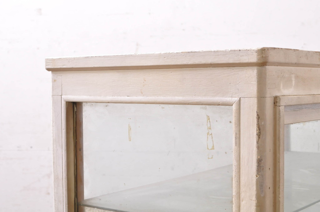 和製アンティーク　ペイント仕上げ限定　シンプルでレトロな佇まいが魅力的なGケース(ガラスケース、ショーケース、飾り棚、陳列棚、店舗什器)(R-068384)
