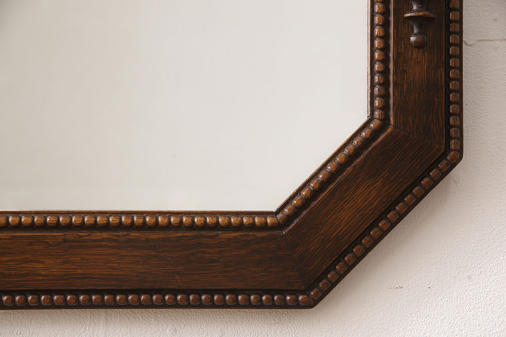 イギリスアンティーク　オーク材　クラシカルな佇まいのウォールミラー(壁掛け鏡)(R-053314)