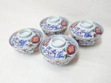 アンティーク雑貨  江戸期　古伊万里　赤絵蘭模様蓋茶碗3客セット(和食器)(R-043103)