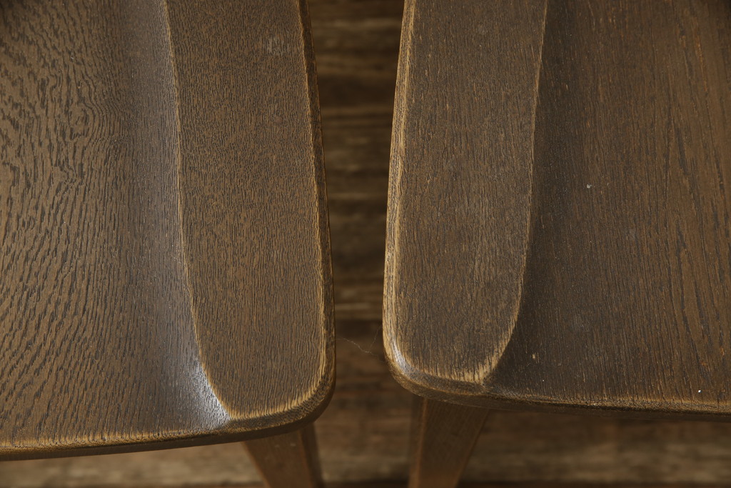 中古　永田良介商店　神戸洋家具　落ち着きのあるシックな佇まいが魅力のラダー型食堂椅子2脚セット(ダイニングチェア、ラダーバックチェア、ワークチェア、椅子、板座チェア)(R-058976)