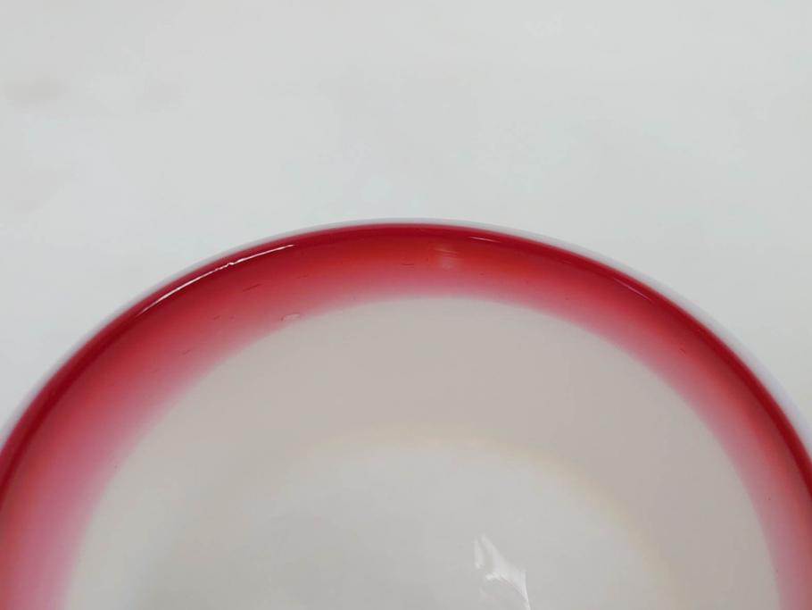 明治〜大正期　当時物　棗型(なつめ形)　可愛らしい色合いがおしゃれな雰囲気溢れる三色氷コップ(ウランガラス、グラス、和ガラス、乳白ぼかし)(R-070958)