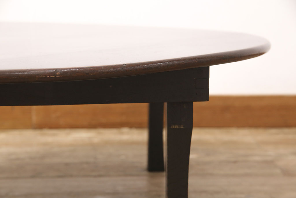 和製アンティーク　栓材　深い色味がレトロな雰囲気を高める丸ちゃぶ台(折りたたみテーブル、座卓、ローテーブル)(R-051421)