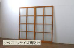 アンティーク建具　杉材　経年を感じさせる木味が魅力の板戸窓2枚セット(引き戸)(R-071255)