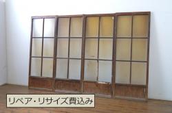 中古　美品　漆塗り　高級品　光月作銘　松に鶴　彫刻・透かし彫り・網代(あじろ)　こだわり尽くした意匠が見事な御簾戸4枚セット(細密木彫、建具、簾戸、簀戸、葭戸、夏障子、すど、葦戸)(R-058535)