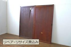 アンティーク建具　柾目の美しい横桟入り両開き扉1対2枚セット(ドア、木製扉、両開き戸)(R-070996)