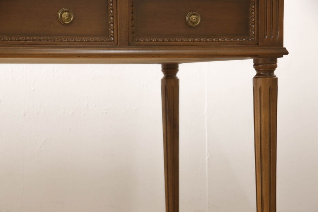 中古　イギリス高級輸入家具　洗練された佇まいが美しいレザートップデスク(机、平机、ワークデスク、在宅用、在宅ワーク)(定価約60万円)(R-062846)