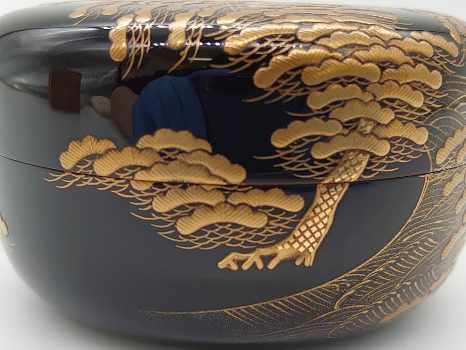 輪島塗 茶平一斎作 塩釜 住吉 高蒔絵 梨子地 平棗(共箱付き