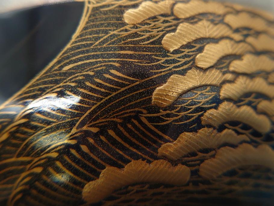 輪島塗 茶平一斎作 塩釜 住吉 高蒔絵 梨子地 平棗(共箱付き