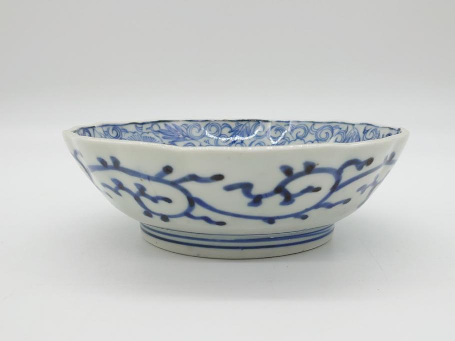 伊万里焼 染付 花文 四方皿 長方皿 5客 時代箱 V R7453F