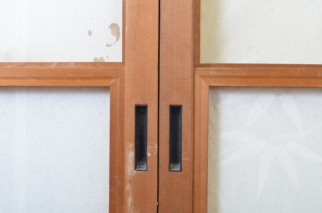 レトロ建具　昭和レトロ　落ち着いた和の空間づくりにおすすめな雪見障子戸4枚セット(建具、擦り上げ障子戸、擦上障子戸、引き戸)(R-063703)