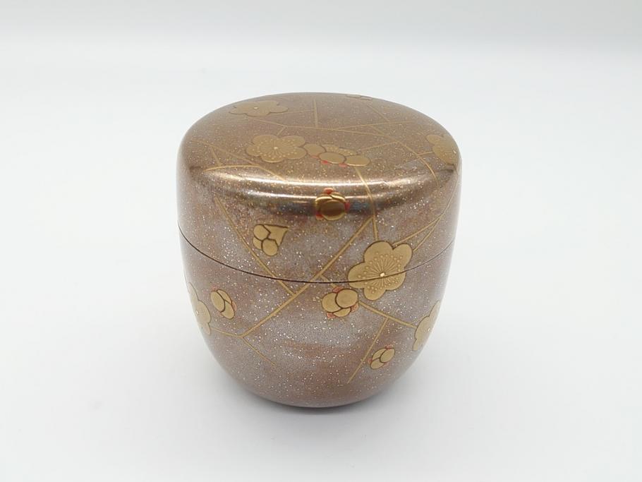 蒔絵師　西條一斉　高蒔絵　梨地　氷梅　中棗(茶道具、茶入、漆器、木製、共箱付き)(R-062467)