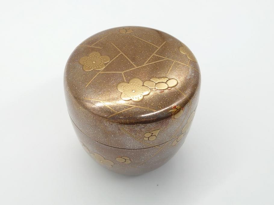 蒔絵師 西條一斉 高蒔絵 梨地 氷梅 中棗(茶道具、茶入、漆器