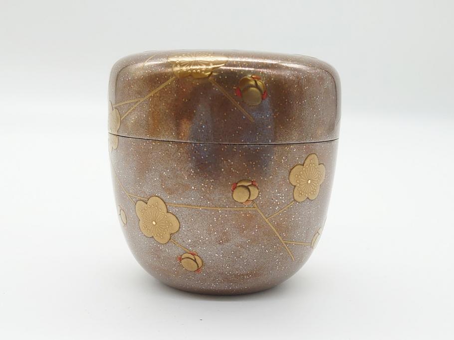 蒔絵師 西條一斉 高蒔絵 梨地 氷梅 中棗(茶道具、茶入、漆器、木製、共