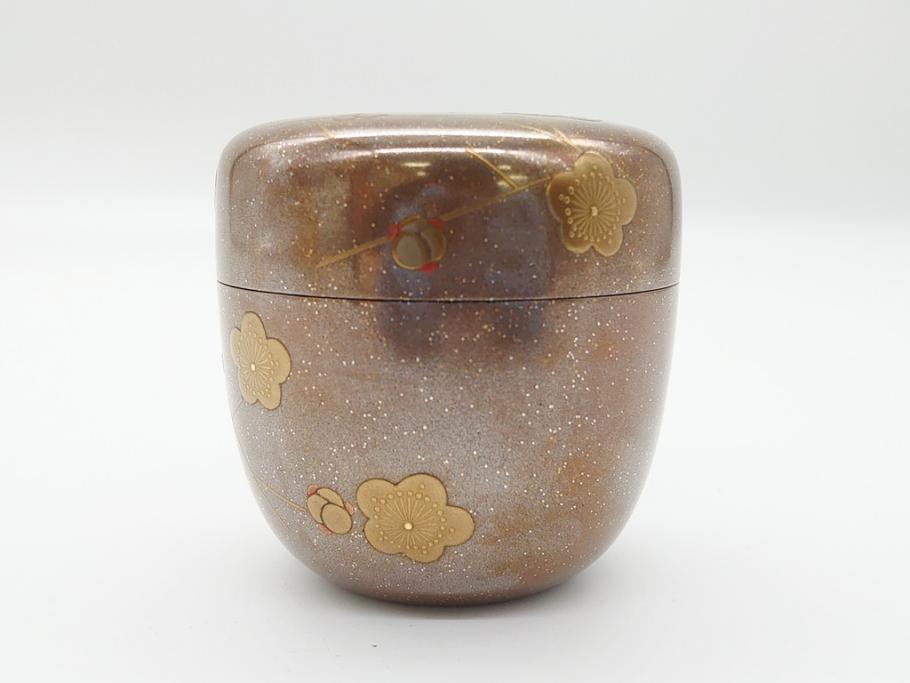 蒔絵師　西條一斉　高蒔絵　梨地　氷梅　中棗(茶道具、茶入、漆器、木製、共箱付き)(R-062467)