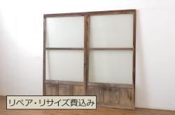 アンティーク建具　最高級!!　最上手物　縦浅79本　総檜(ヒノキ)材　上品な和の空間を演出する裏ガラス入り万本格子戸4枚セット(引き戸、ガラス戸)(R-071973)