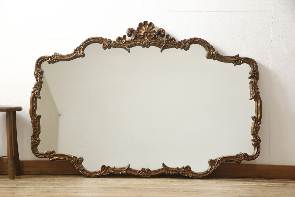イタリアビンテージ ぐるりと施された繊細な彫刻が美しいウォールミラー(壁掛け鏡、ヴィンテージ)(R-057507) ラフジュ工房