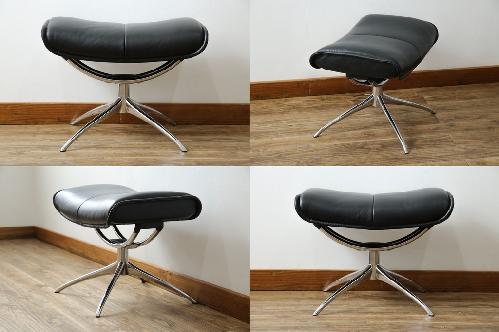 中古　美品　ノルウェー製　EKORNES(エコーネス)　City(シティ)　Mサイズ　オットマン付き!!スタイリッシュなデザインが魅力のストレスレスチェア(スターベース、1人掛けソファ、1Pソファ、アームチェア、リクライニングチェア、フットスツール、北欧、本革、レザーチェア)(定価約30万円)(R-066317)
