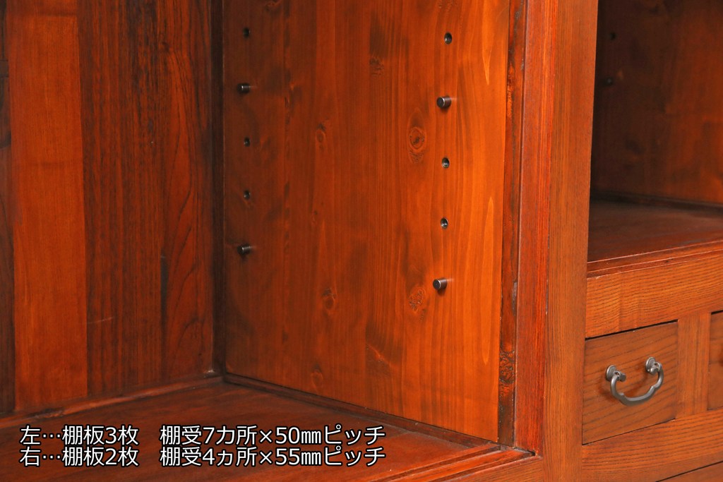 水屋箪笥をリペア&カスタム!既存の棚板を取り外し、新たにヒノキ無垢材の可動式棚板を製作・取り付け。天板裏を補強。(収納棚、戸棚、キャビネット、食器棚、サイドボード)