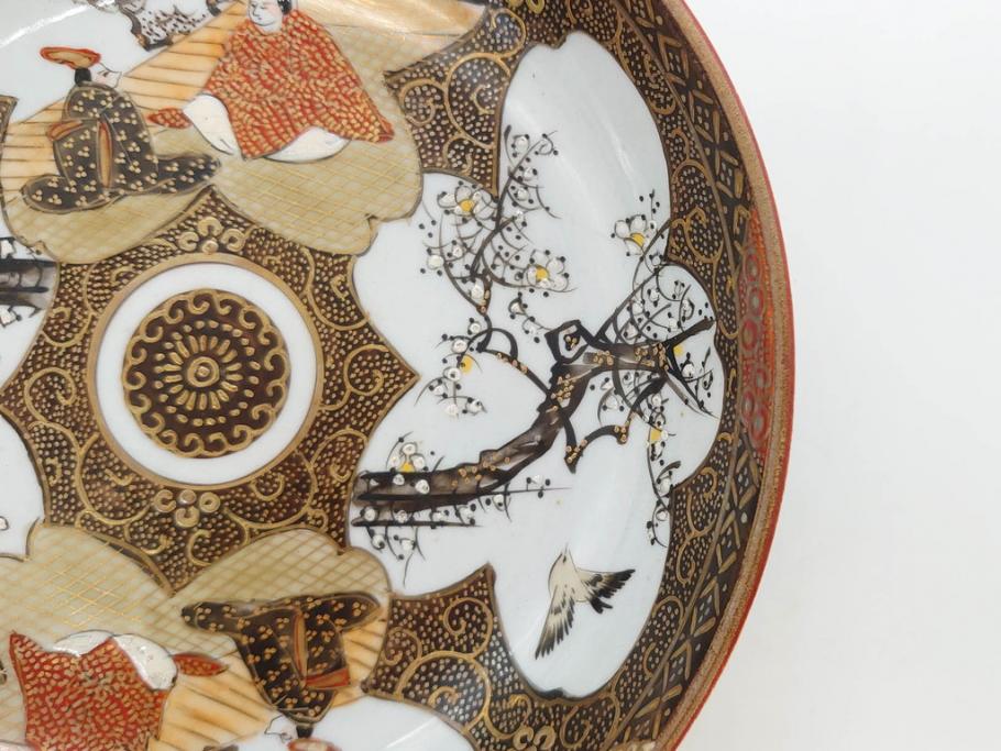【おすすめ】 花鳥図 色絵 九谷焼 明治期 約16cm 細かな彩色が美しい中 5.1寸 工芸品