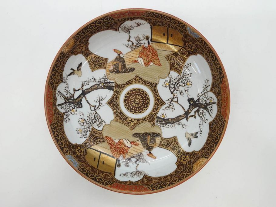 明治期 九谷焼 色絵 花鳥図 約16cm 5.1寸 細かな彩色が美しい中