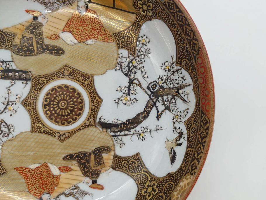 明治期 九谷焼 色絵 花鳥図 約16cm 5.1寸 細かな彩色が美しい中