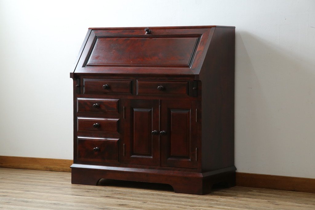 中古　美品　九州民芸家具　深みのある色合いが美しいライティングビューロー(ワークデスク、簿記机、チェスト、在宅用、在宅ワーク用)(R-073647)